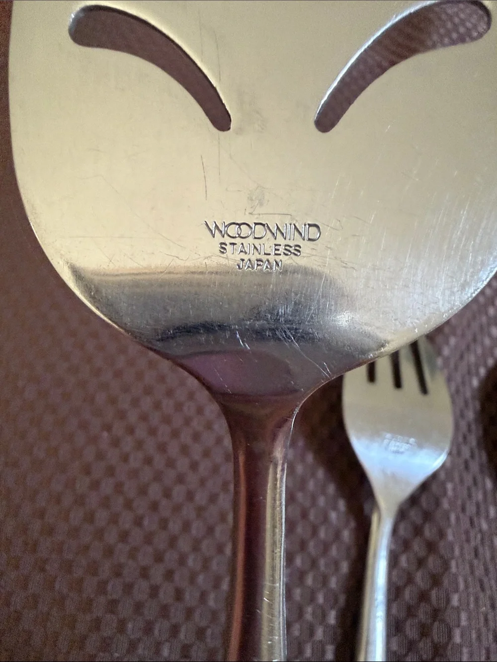 Vintage Woodwind Japan stainless Steel Serving Spoon, Fork & Pie Server Set